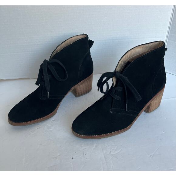 Caslon Black Suede Leather Block Heel Lace Tie Almond Toe Ankle Bootie Boots 10M - Picture 1 of 10
